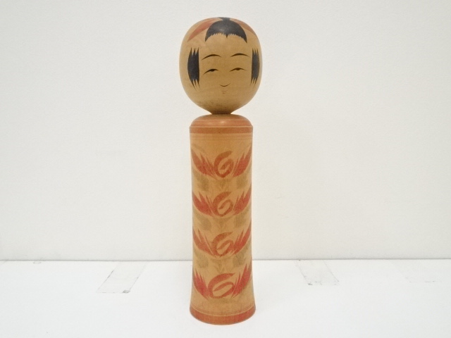 JAPANESE FOLK CRAFT / WOODEN KOKESHI DOLL / 37cm / SIGNED ARTISAN WORK